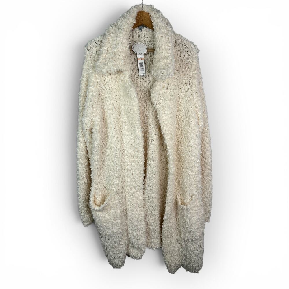 Joseph A Cream Fuzzy Teddy Coat Coatigan Open Cardigan Womens 2X NEW